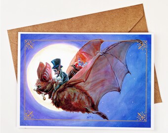 Fairy Fantasy Art Card-Candy Goblin-Stationary-Fairy Garden-Fae-Faerie-Goblincore-FantasyArt-FantasyCreature-Whimsical-Witchcore-Cute Bat