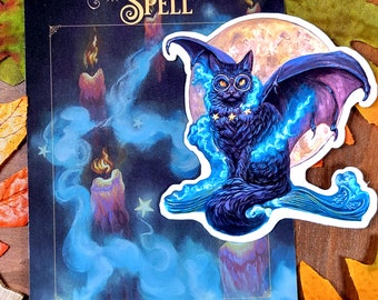 Sticker: Transfiguration Spell. Dragon Cat. Bat Cat Matte Vinyl Water Resistant Die Cut. Laptop. Journal. Magic. Witchcore. Witchy Aesthetic