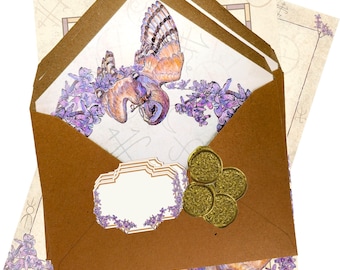 Barn Owl & Shamanic Runes Letter Writing Set - FSC Paper Fantasy Art Stationery Kit