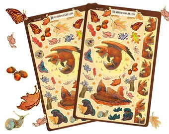 Fantasy Fox Stickers | Flying Fox Art Sticker Sheet | Cute Woodland Animal Decals | Autumn Lover Gift