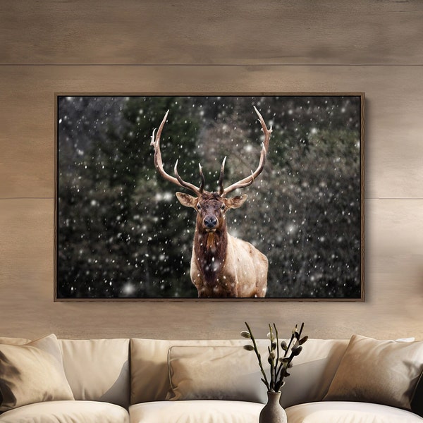 Rustic Lodge Home Decor - Wildlife Wall Art - Elk Picture - Cabin Decor - Framed Nature Photography Canvas - Large Wall Art Prints