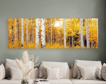 Long Narrow Aspen Tree Metal Wall Art - Aluminum Birch Print - Extra Large 20x60 - Fall Forest Nature Photography - Modern Home Decor