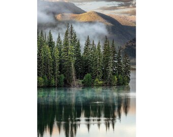 Large Rocky Mountain Metal Wall Art - Colorado Lake - Foggy Misty Forest - Home Decor - Office Picture