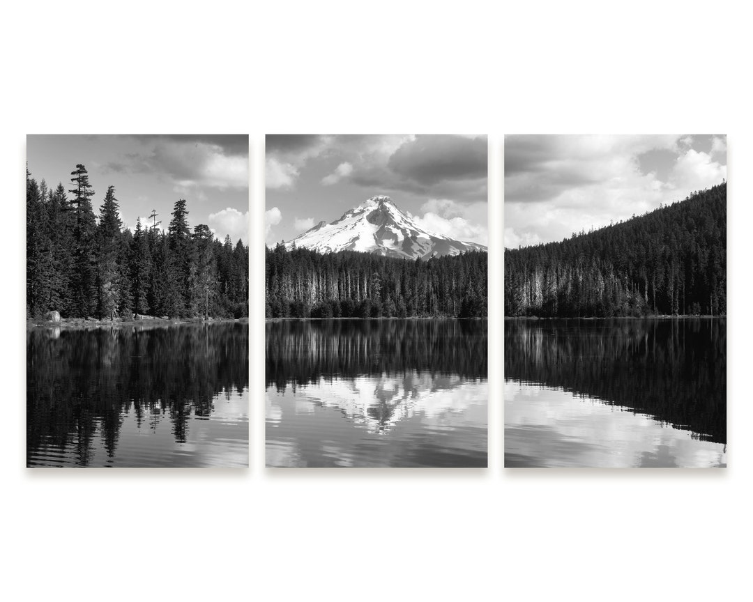 Black and White Mountain Art Prints, Oregon Nature Decor, Mountain Set ...