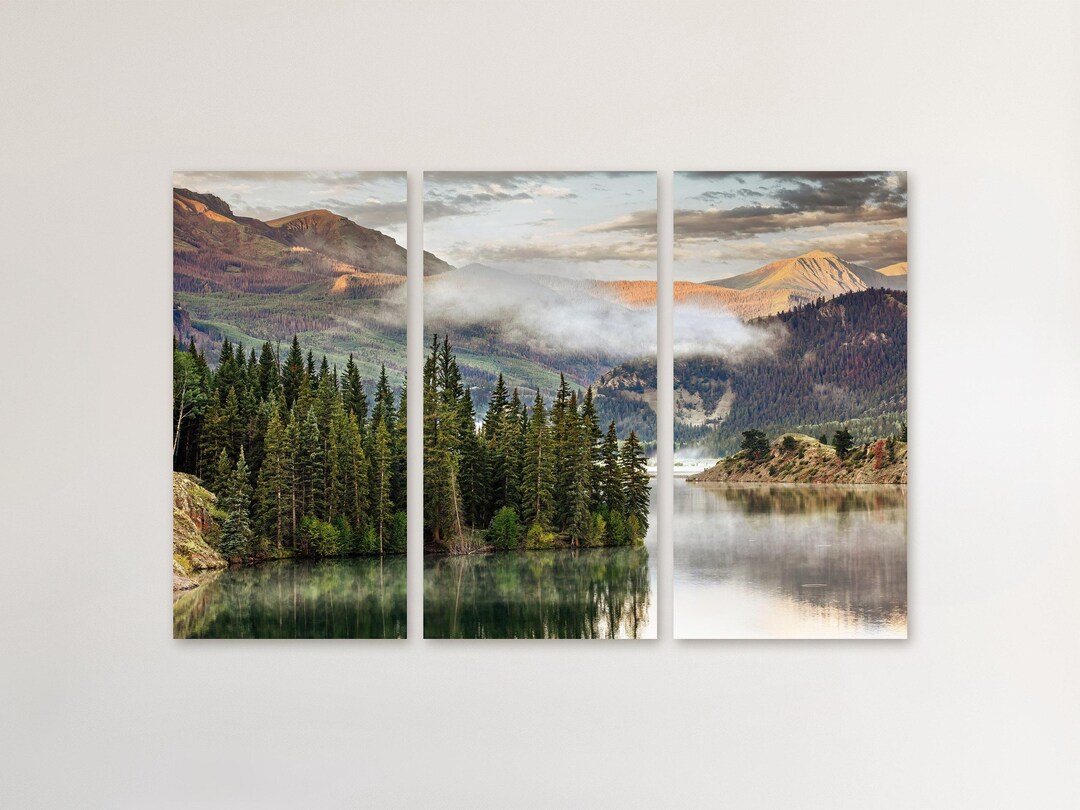 Mountain Wall Art Canvas 3 Print Set – Rustic Lake Cristobal Triptych ...