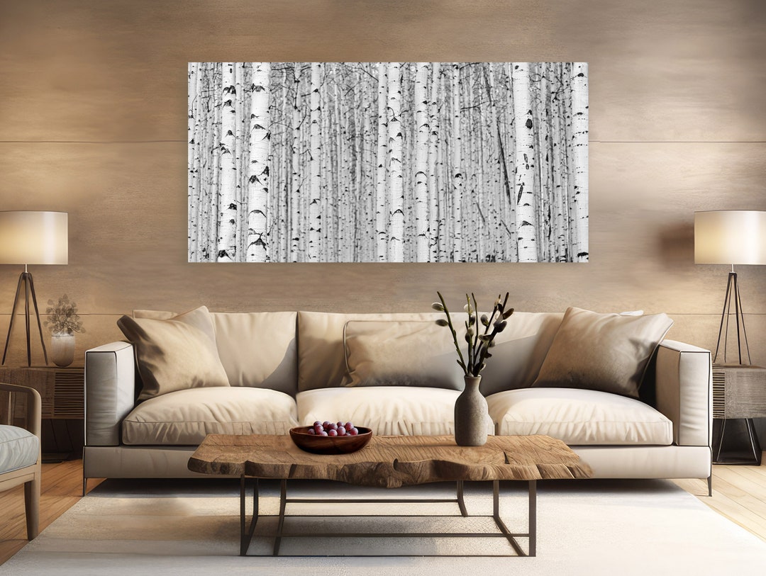 Modern Black and White Aspen Tree Wall Art Birch Tree Etsy