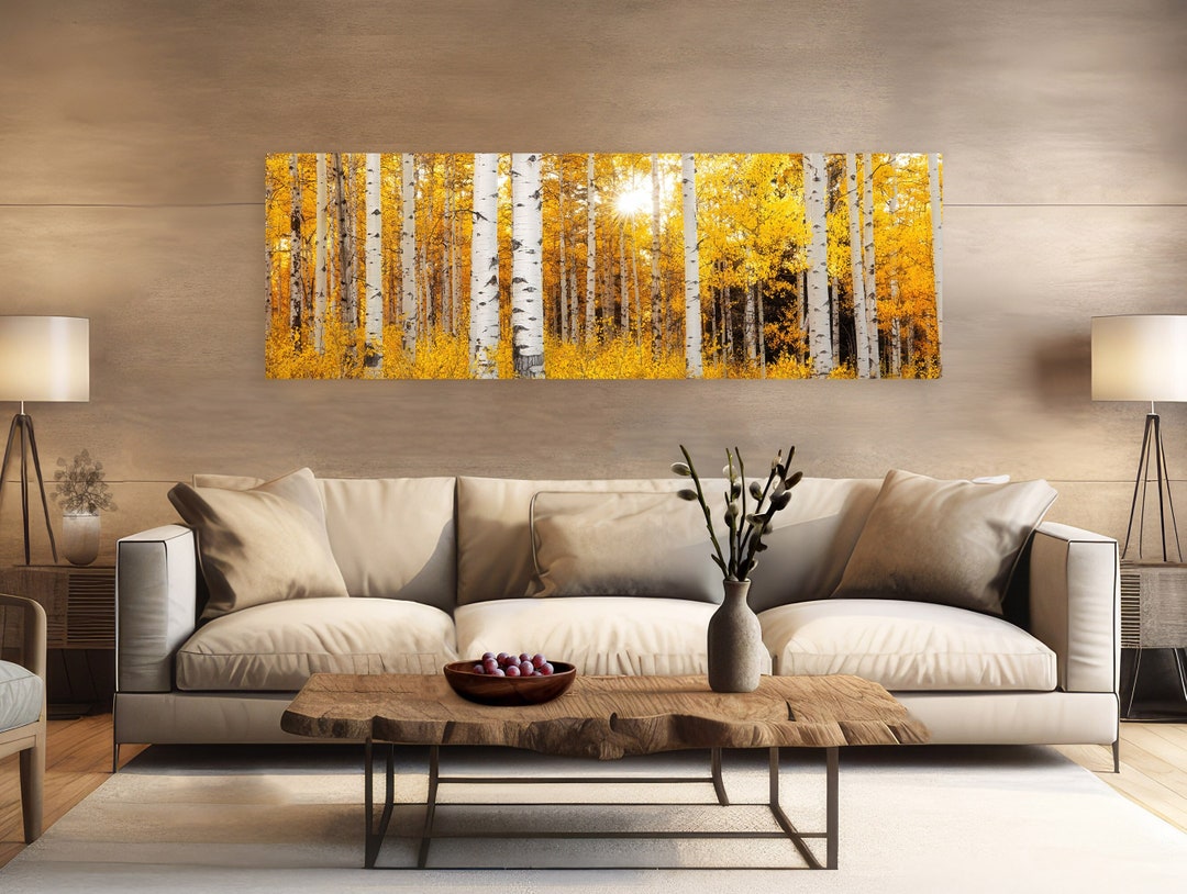 Long Narrow Aspen Tree Canvas Wall Art Birch Art Print Extra Large Wall