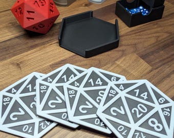 3D Printed D20 Dice Coaster Set | Tabletop RPG Drink Coasters | D&D Gamer Gift