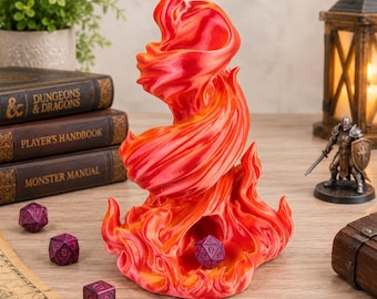 Torre de dados de fuego / Lanzador de dados de fuego de dragón / Torre de dados de fantasía para D&D / Accesorio para juegos de rol de mesa / Regalo para jugadores