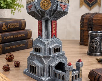 Torre de dados enana / Lanzador de dados de fortaleza medieval / Accesorio para juegos de mesa D&D / Regalo de rol para maestros de mazmorras