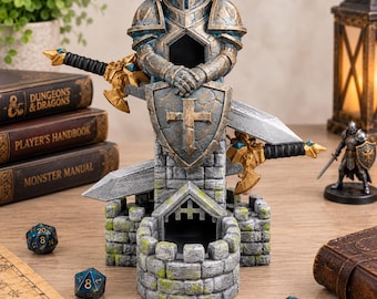 Torre de dados Castillo de Caballero, Torre de dados de fantasía medieval, Lanzador de dados D&D, Accesorio para juegos de rol, Regalo para Dungeon Master, Regalo para juegos de mesa
