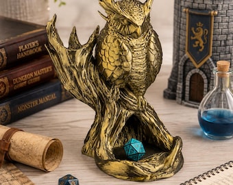 Torre de dados de búho, lanzador de dados de fantasía, torre de dados de D&D, regalo para juegos de rol de mesa, regalo para jugadores aficionados a los búhos, accesorio para el Dungeon Master