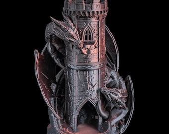 Torre de dados Castillo del Dragón Gemelo / Lanzador de dados de fantasía / Accesorio para juegos de rol de mesa / Torre de dados DnD / Regalo para Dungeon Master / Decoración para juegos de rol