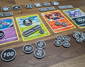 TCG Compatible Effects/Status, Ability Used, Damage/Hit Point Token Set