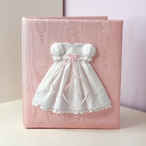 Baby Memory Book in Moire with Swiss Batiste Dress  // Baby Record Book // Personalized Baby Book // Girl Memory Book // Pink Baby Book