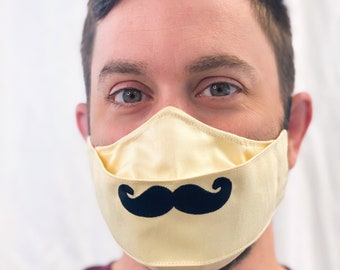 Embroidered Mustache Face Mask