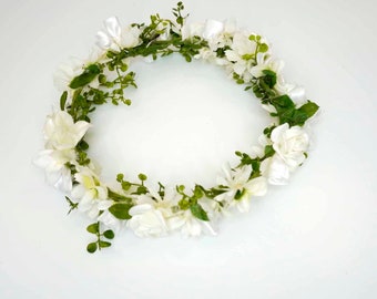 White Flowers and Ivy -  Head Crown