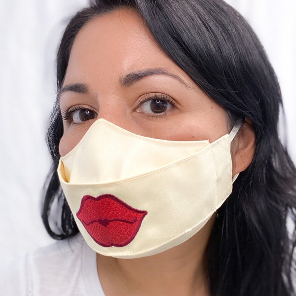 Embroidered Lips Face Mask