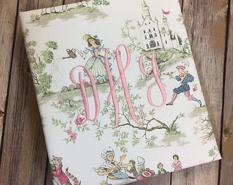 Baby Memory Book in Nursery Theme Toile// Over the Moon Fairy Tale Baby Record Book, Personalized Baby Book, Baby Girl Memory Book