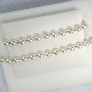 Mother and Daughter Bracelet Set - White Pearls & Silver Bugle Beads - 5mm/8mm