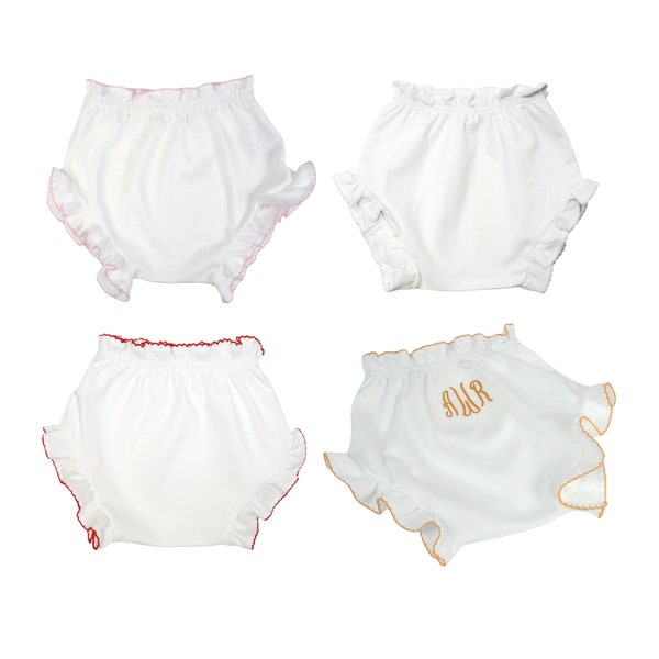 Personalized Ruffle Edge Bloomers // Monogram Baby Bloomers, Baby Undies, Pima Cotton Diaper Cover