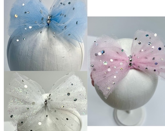 Matching Hair Baby Tulle Rhinestone Jersey Headband