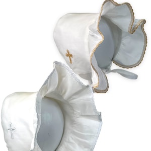 Christening Bonnet with Embroidered Cross // Baptism bonnet, religious bonnet