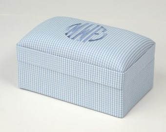 Seersucker Check Cotton Small Baby Keepsake Box // Memory Box with Personalized Name or Monogram