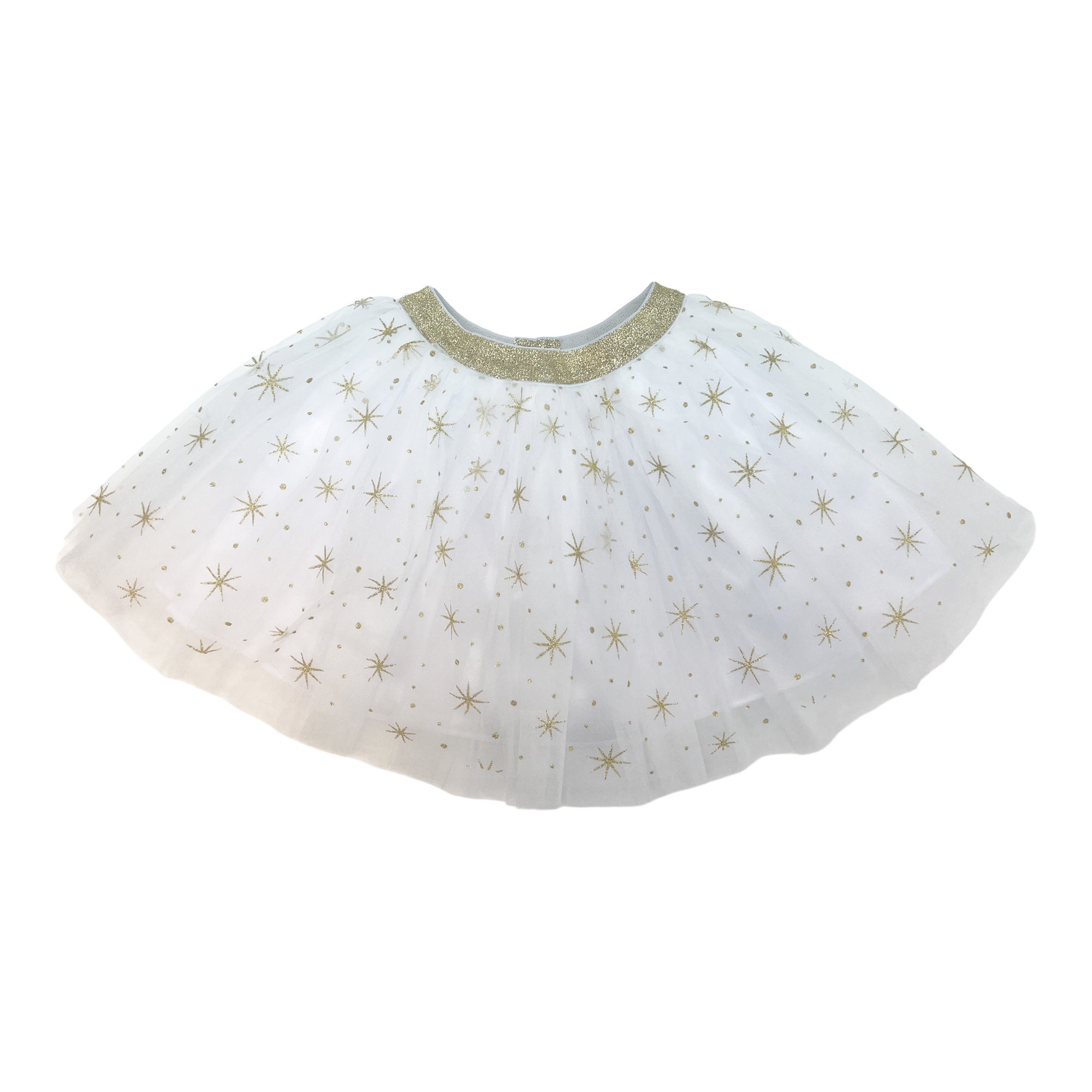 White Tulle Tutu With Gold Stars: Girl's Dress-up Skirt