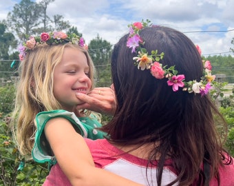 Matching Mother & Daughter floral head crowns // Multi flowers halo crown, floral headwreath