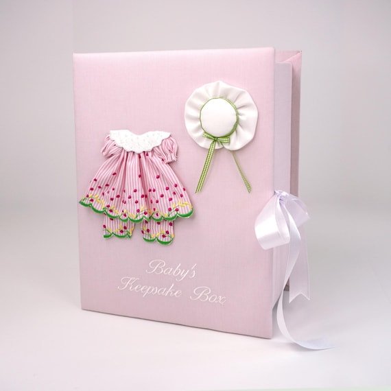 Medium Baby Keepsake Box in Micro Stripe Cotton With Pinafore