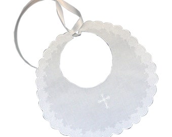 Christening Bib on Piqué - Embroidered Cross / Baptism Bib