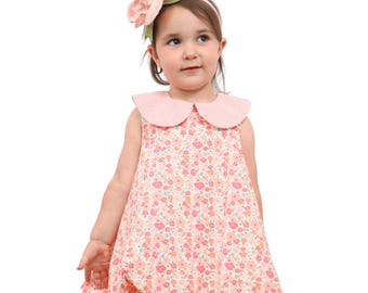 Ärmelloses Bubikragenkleid Peach Poppies