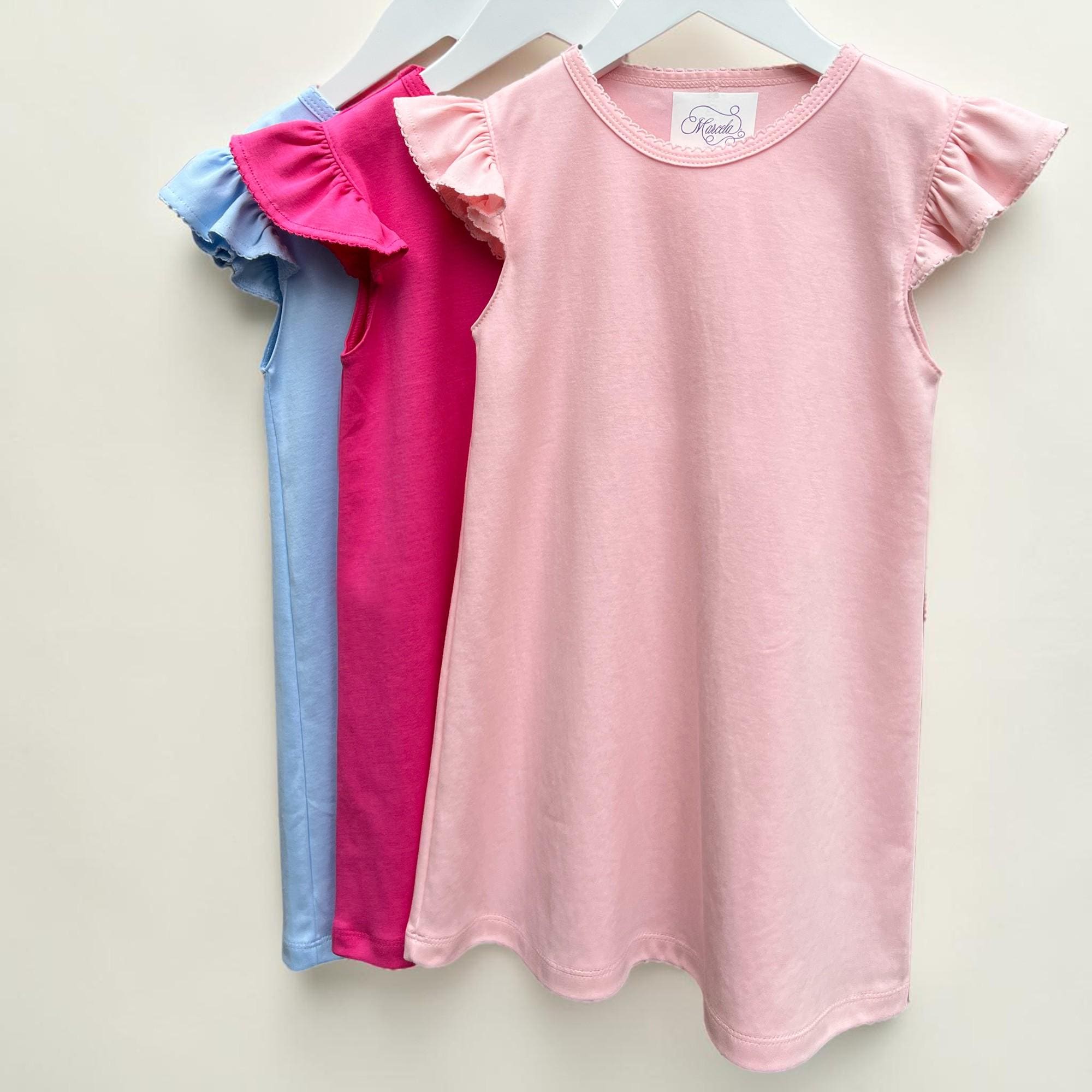 Pima Cotton Girls Dress: Soft Embroidered Collar, Personalized