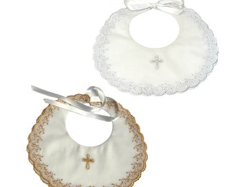 Babero de bautizo con cruz bordada: elegante babero para bautizo de bebé