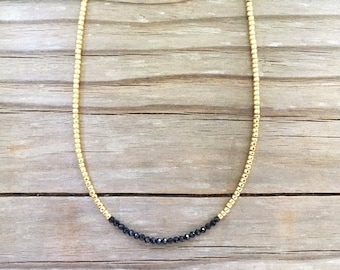 Black Spinel Dainty Choker Necklace, Tiny Gemstone Necklace, Simple Minimalist, Seed Bead Choker, Tiny Bead Choker, Layering Womens Necklace