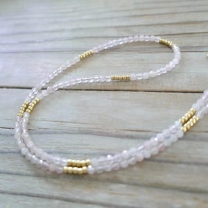 Rose Quartz Beaded Necklace, Tiny Pink Gemstone Necklace, Pastel Crystals, Dainty Delicate Minimalist, Layering Necklace, Gift for Her