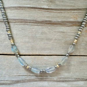 Labradorite Beaded Necklace, Seed Bead Choker, Dainty Delicate Bead Necklace, Labradorite Jewelry, Simple Minimalist, Layering Necklace