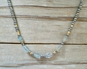 Labradorite Beaded Necklace, Seed Bead Choker, Dainty Delicate Bead Necklace, Labradorite Jewelry, Simple Minimalist, Layering Necklace