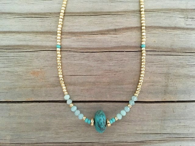 Turquoise Necklace Seed Bead Choker Simple Gemstone | Etsy