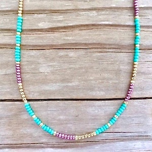 Colorful Seed Bead Necklace, Simple Delicate Necklace, Minimalist Beaded Necklace, Layering Necklace, Dainty Boho Bead Choker, Gift for Her