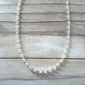 Minimalist Crystal Beaded Choker Necklace, Tiny Faceted Clear Crystals, Simple Dainty Delicate Choker, Layering Bead Necklace, Gift for Her