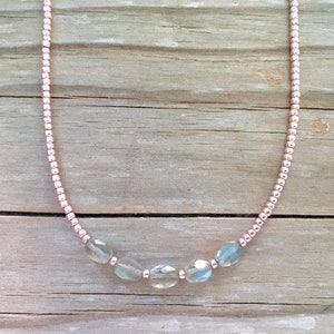 Labradorite Bead Necklace, Seed Bead Choker, Dainty Delicate Tiny Bead Necklace, Labradorite Jewelry, Simple Minimalist, Layering Necklace