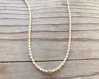 Tiny Natural Pearl Necklace, Ultra Dainty Pearl Necklace, Delicate Boho Beach Necklace, Gold Filled Bead, Tiny Pearl Choker, Gift for Her