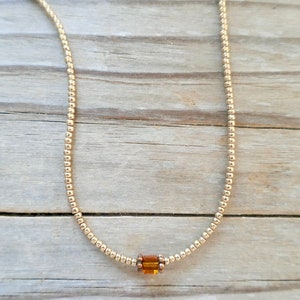 Tiny Topaz Swarovski Crystal Necklace, Ultra Dainty Crystal Choker, Minimalist Delicate, Small Bead Necklace, Seed Bead Choker, Gift for Her