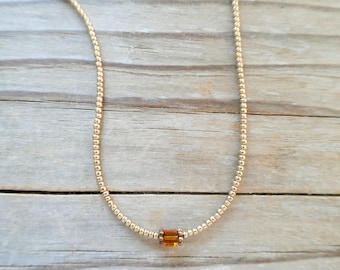 Tiny Topaz Swarovski Crystal Necklace, Ultra Dainty Crystal Choker, Minimalist Delicate, Small Bead Necklace, Seed Bead Choker, Gift for Her