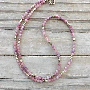 Pink Tourmaline Faceted Bead Necklace, Tiny Gemstone Choker, Tourmaline Jewelry, Delicate Dainty Minimalist, Layering Necklace, Gift for Her