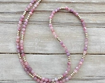 Pink Tourmaline Faceted Bead Necklace, Tiny Gemstone Choker, Tourmaline Jewelry, Delicate Dainty Minimalist, Layering Necklace, Gift for Her
