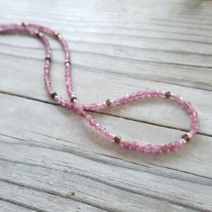 Pink Tourmaline and Garnet Necklace, Tiny Gemstone Choker, Small Pink Stones, Dainty Delicate Minimalist Jewelry, Layering Necklace for Her
