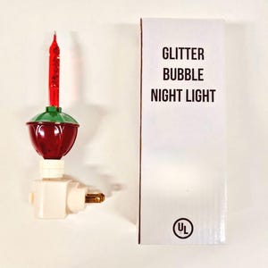 Christmas Bubble Lights Night Light or Replacement Bulb Red with Glitter, White Base
